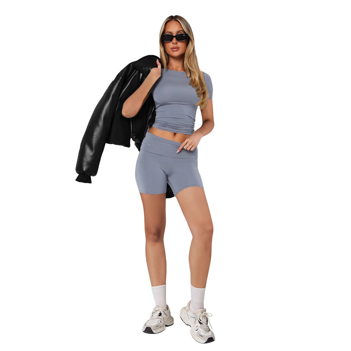 Women short-sleeved round neck top and shorts two-piece set 11