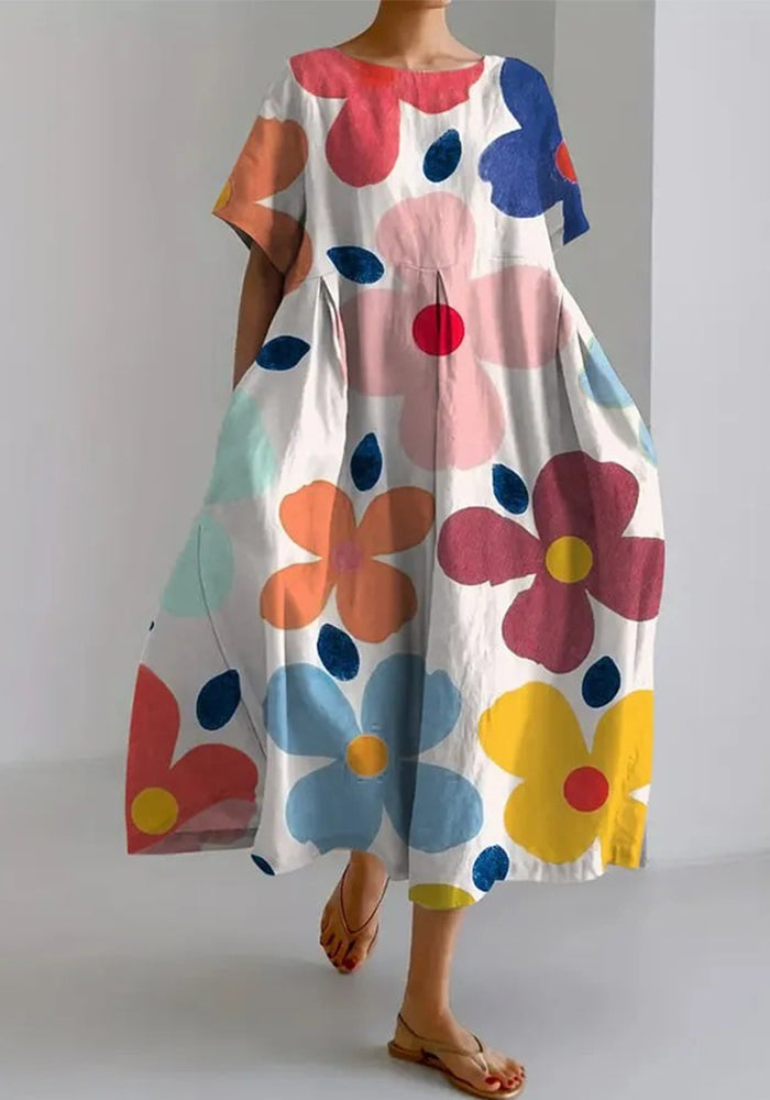 Women Print Round Neck Patchwork Dress