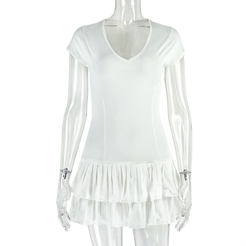 Solid Ruffle Cascading U-Neck Sleeveless Mini Dress