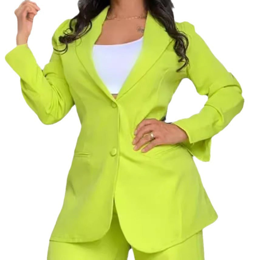Women Elegant Solid Slit Sleeve Turndown Collar Blazer and Straight Pants Two-piece Set 8