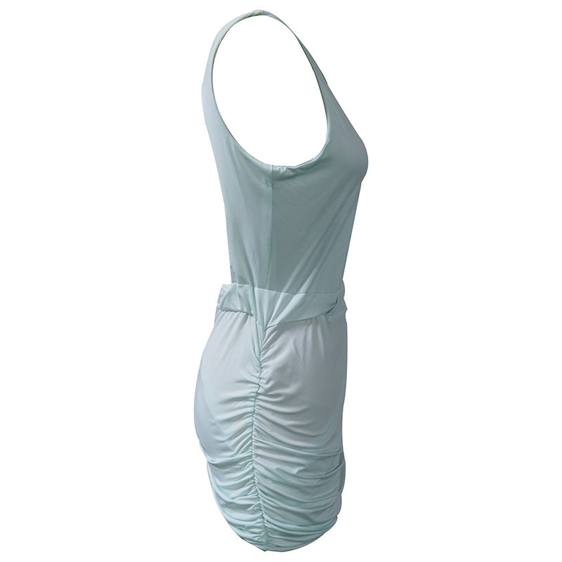 Women Summer and Autumn Sleeveless Hollow Backless Pleated Dress 8