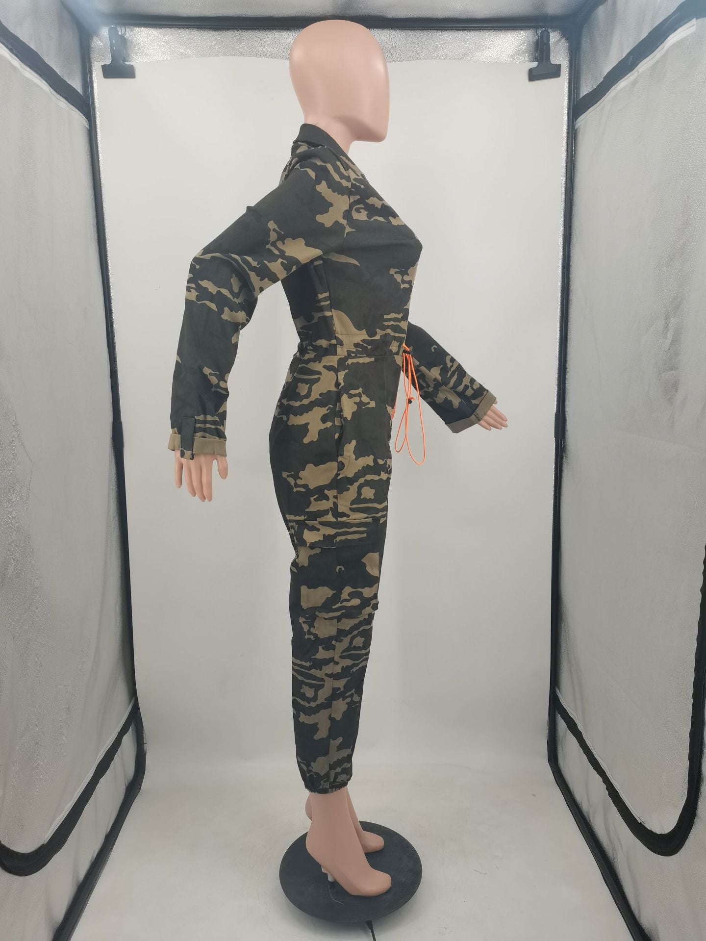 Women Fall Contrast Zip Camouflage Long Sleeve Jumpsuit 9