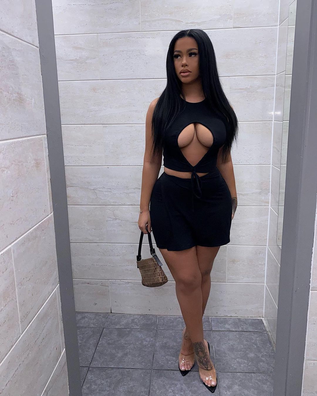 Women's sexy fashion black hollow vest Shorts two-piece set 3