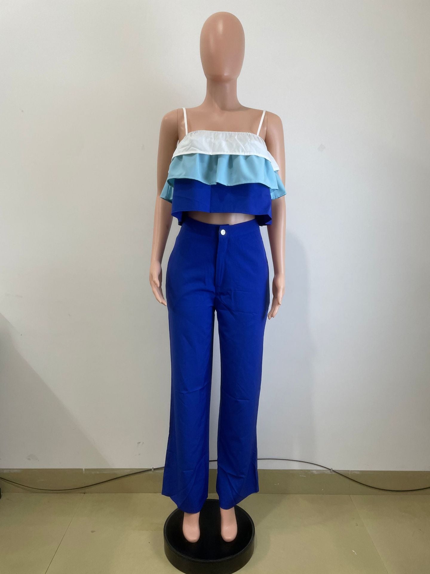 Women's Spring Summer Camisole Ruffle Top High Waist Pants Set 7