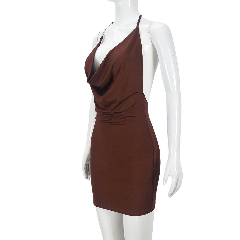 Women sexy sling v-neck Backless Bodycon Dress 6