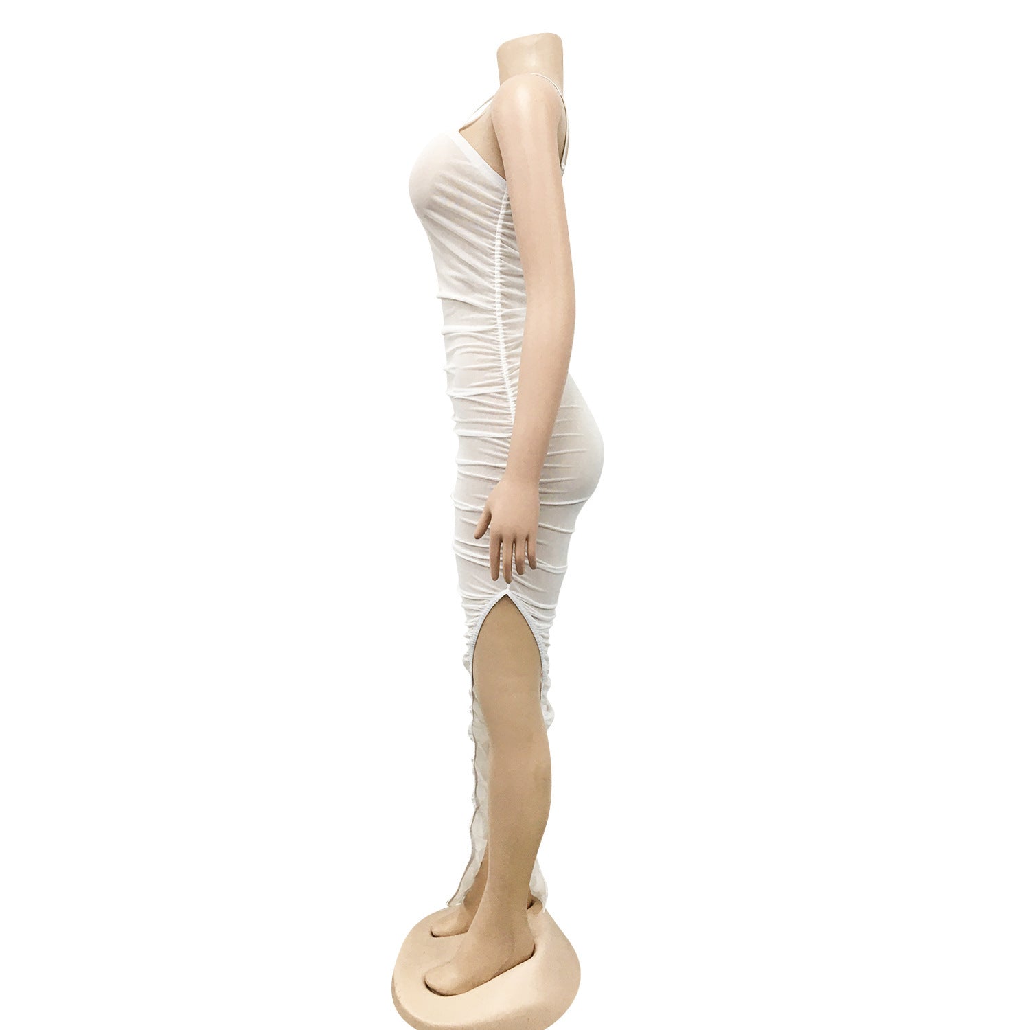 Women sexy suspender mesh See-Through pleated slit dress 6