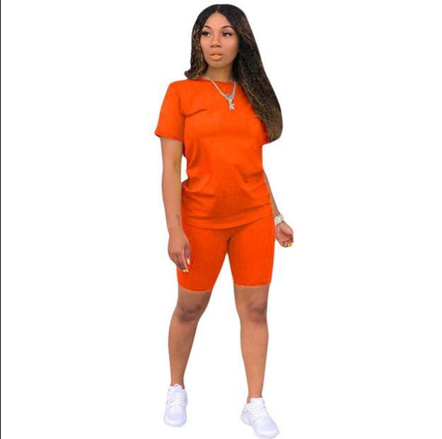 Solid color sports Casual two-piece Shorts Set 5
