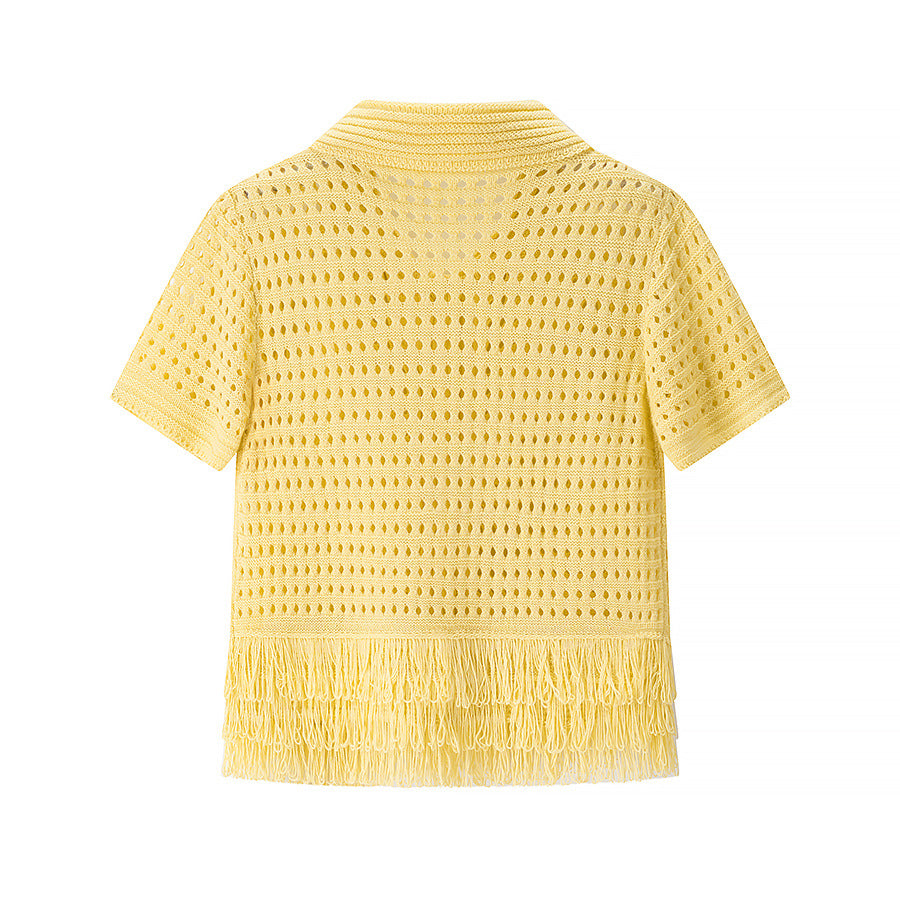 Women's Fringe Short-Sleeve Knit Jacket + High-Waisted Mini Skirt Set 12