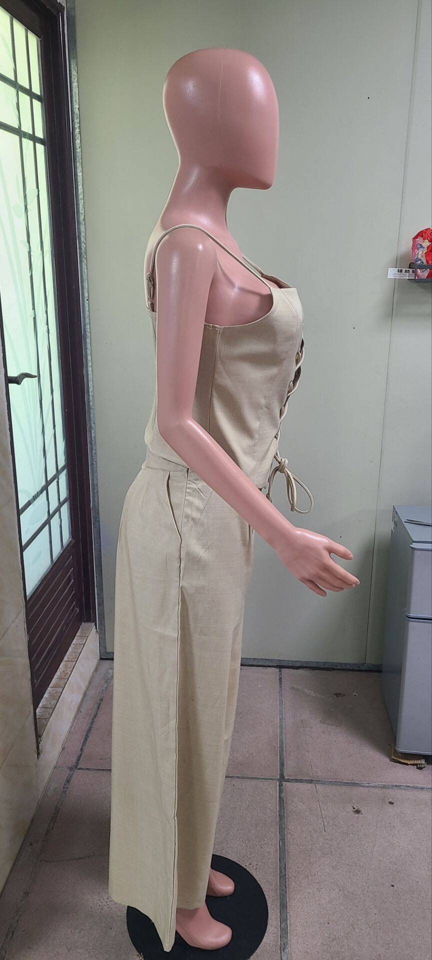 Summer Sexy Hollow Lace-Up Top Wide-Leg Pants Casual Two Piece Set 17