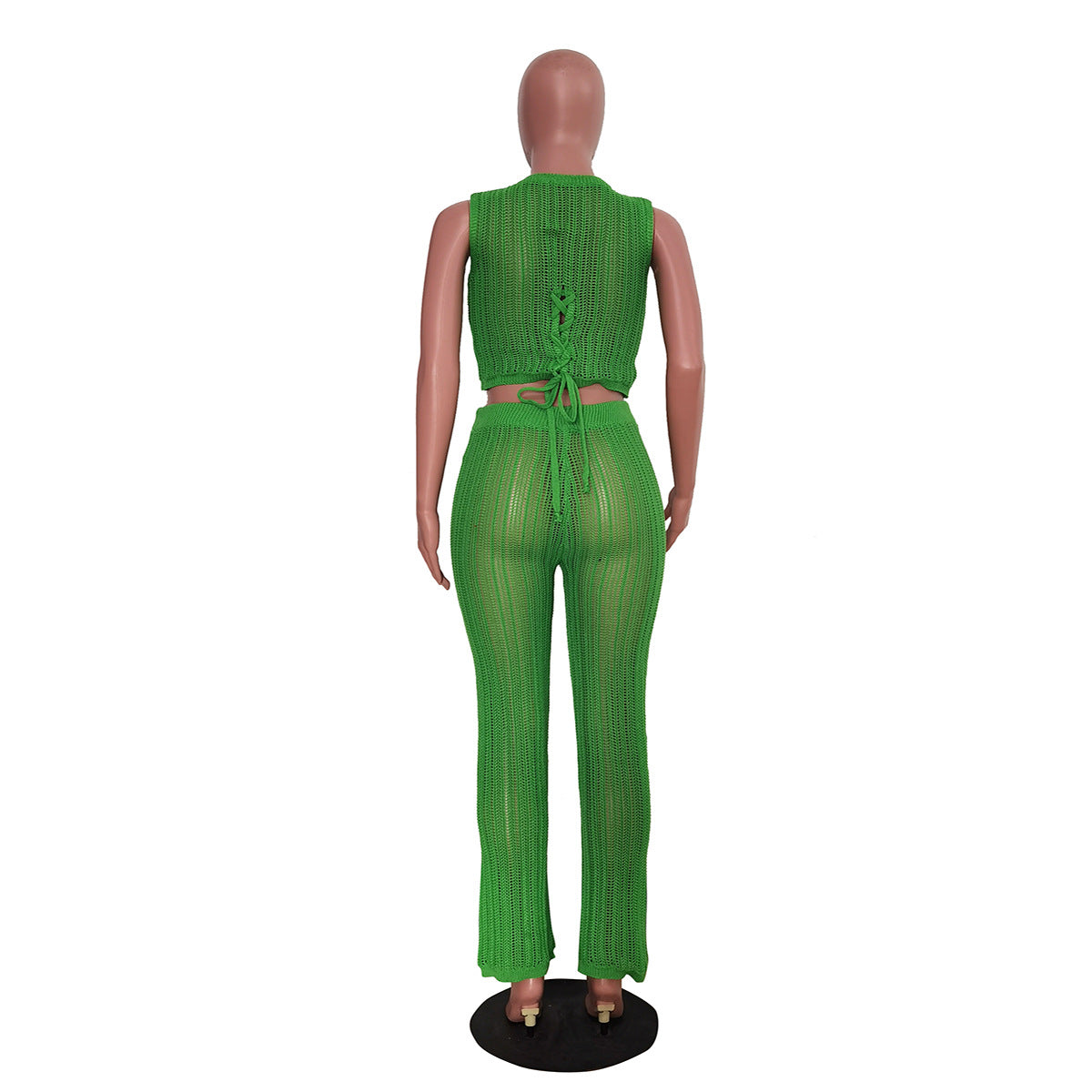 Women's Casual Hollow Knitting Sleeveless Two Piece Pants Set 15