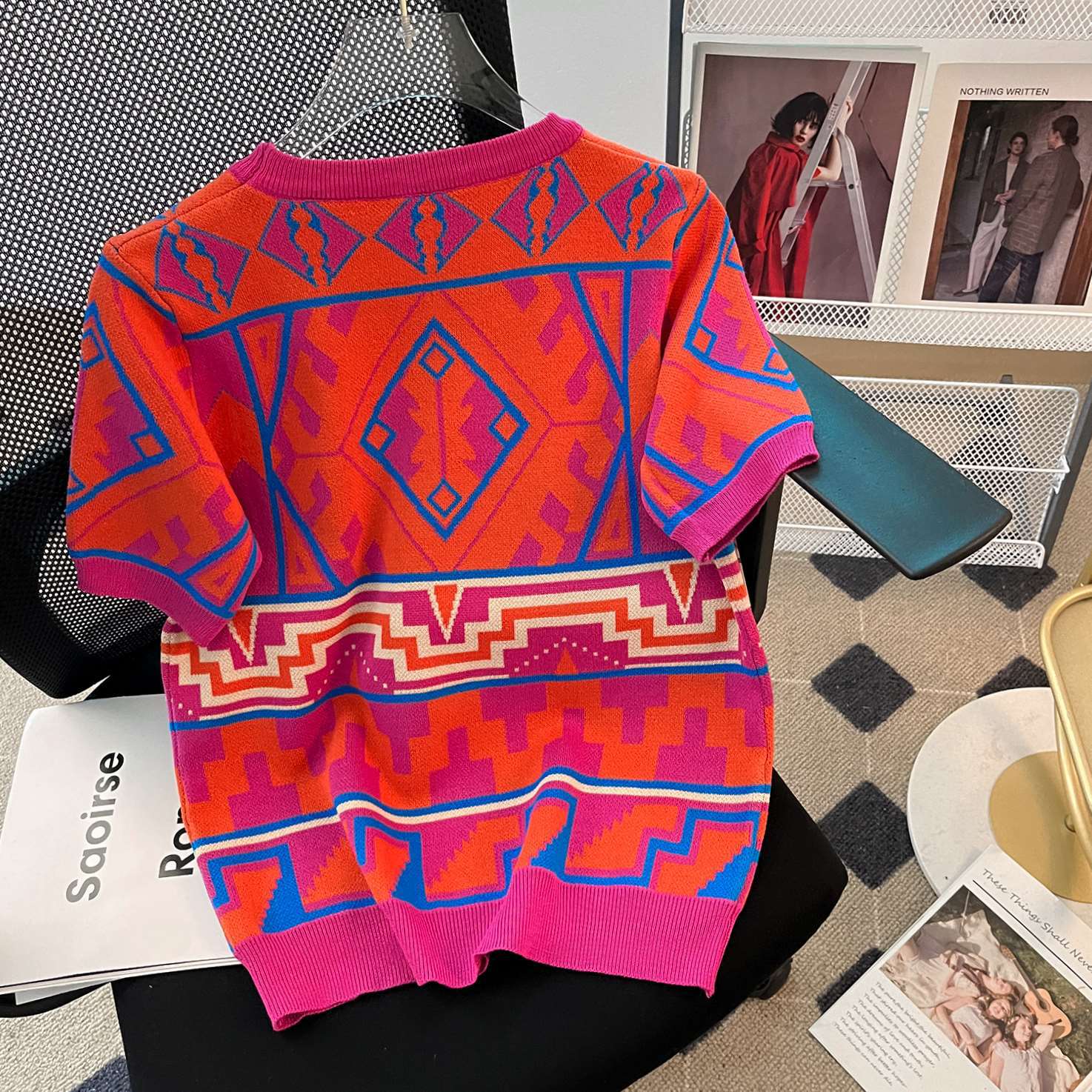 Summer Short Loose Contrasting Color Trendyknitting Top Short-Sleeved T-Shirt 7