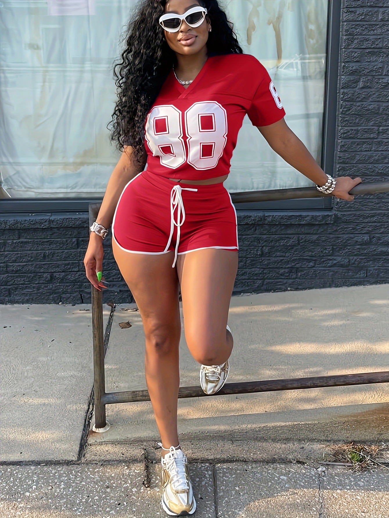 Women casual digital print short-sleeved top and shorts two-piece set 7