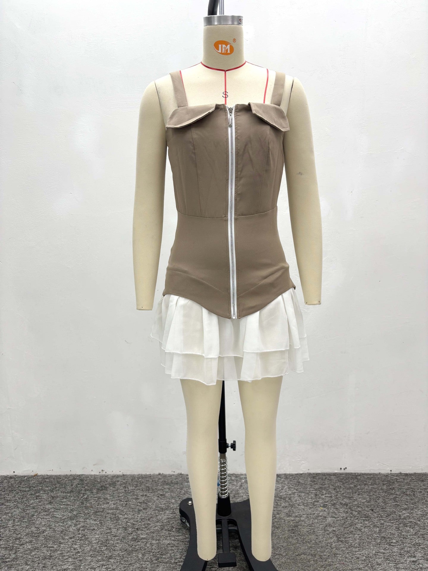 Summer Sexy Zipper Strap Women's Patchwork Pleated Short Dress 10