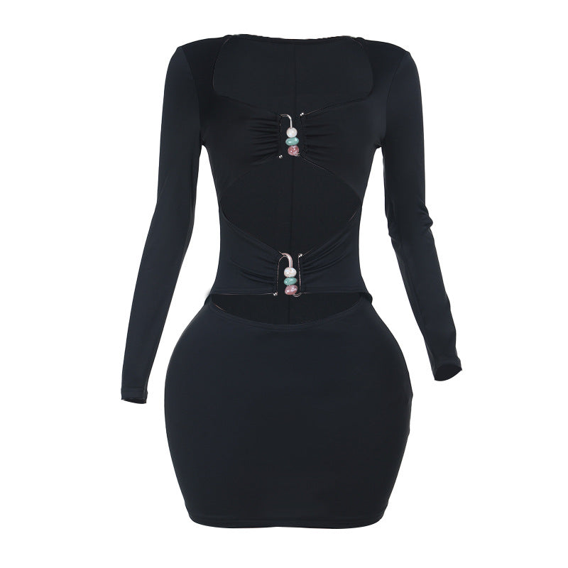 Women Long-Sleeved Cutout Fall Sexy Solid Bodycon Dress 11