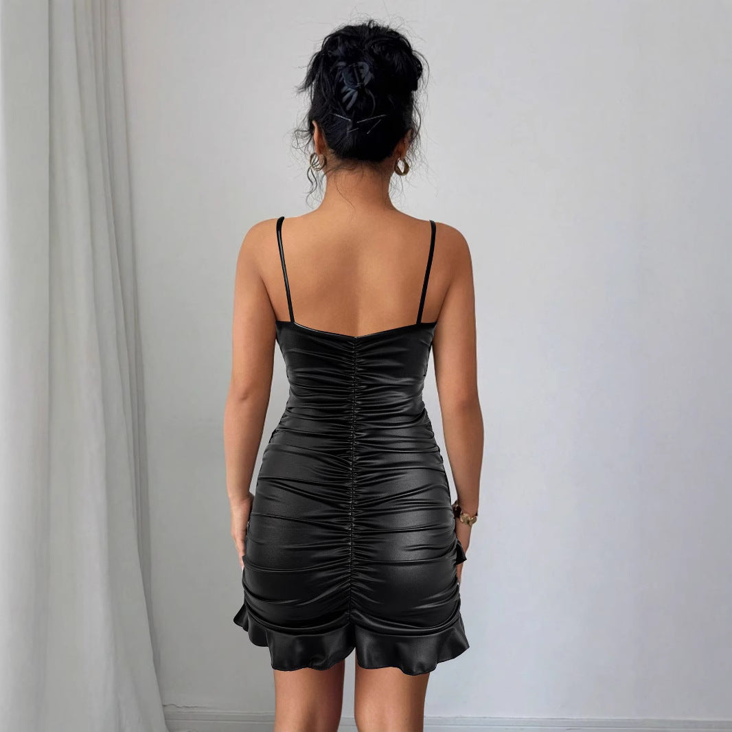 Women suspender v-neck sleeveless short sexy dress 4