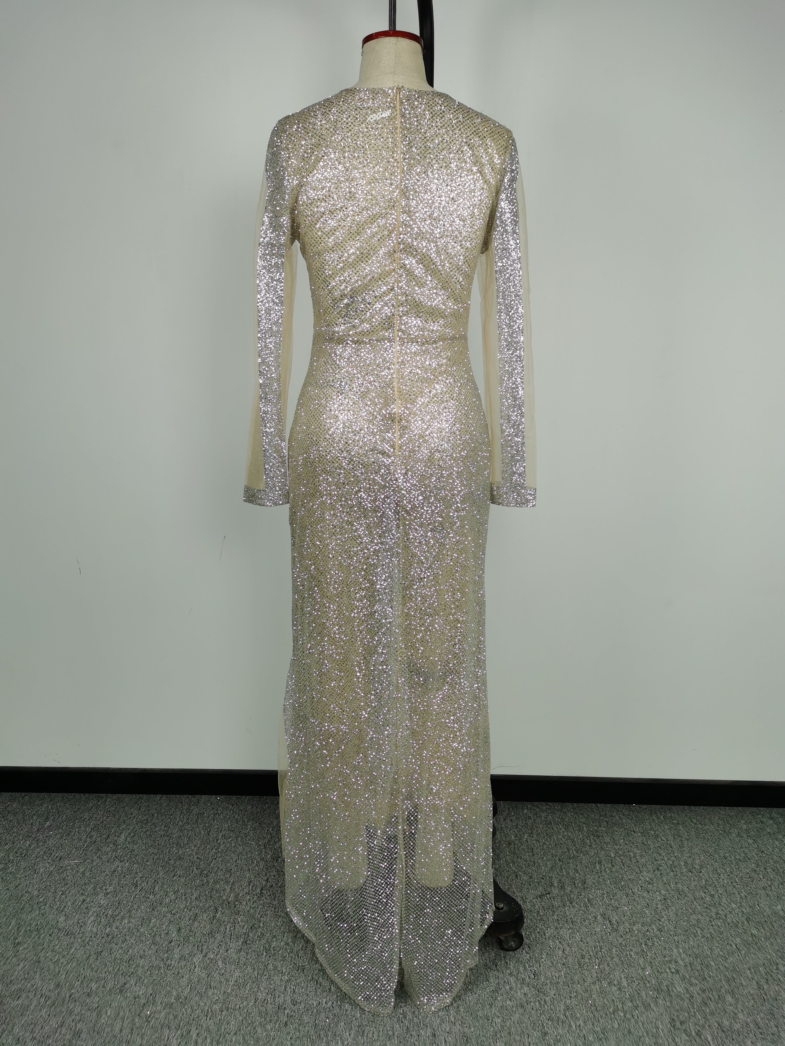 Women Sexy Shiny Beaded Formal Party Bodycon Mermaid Evening Dress 6