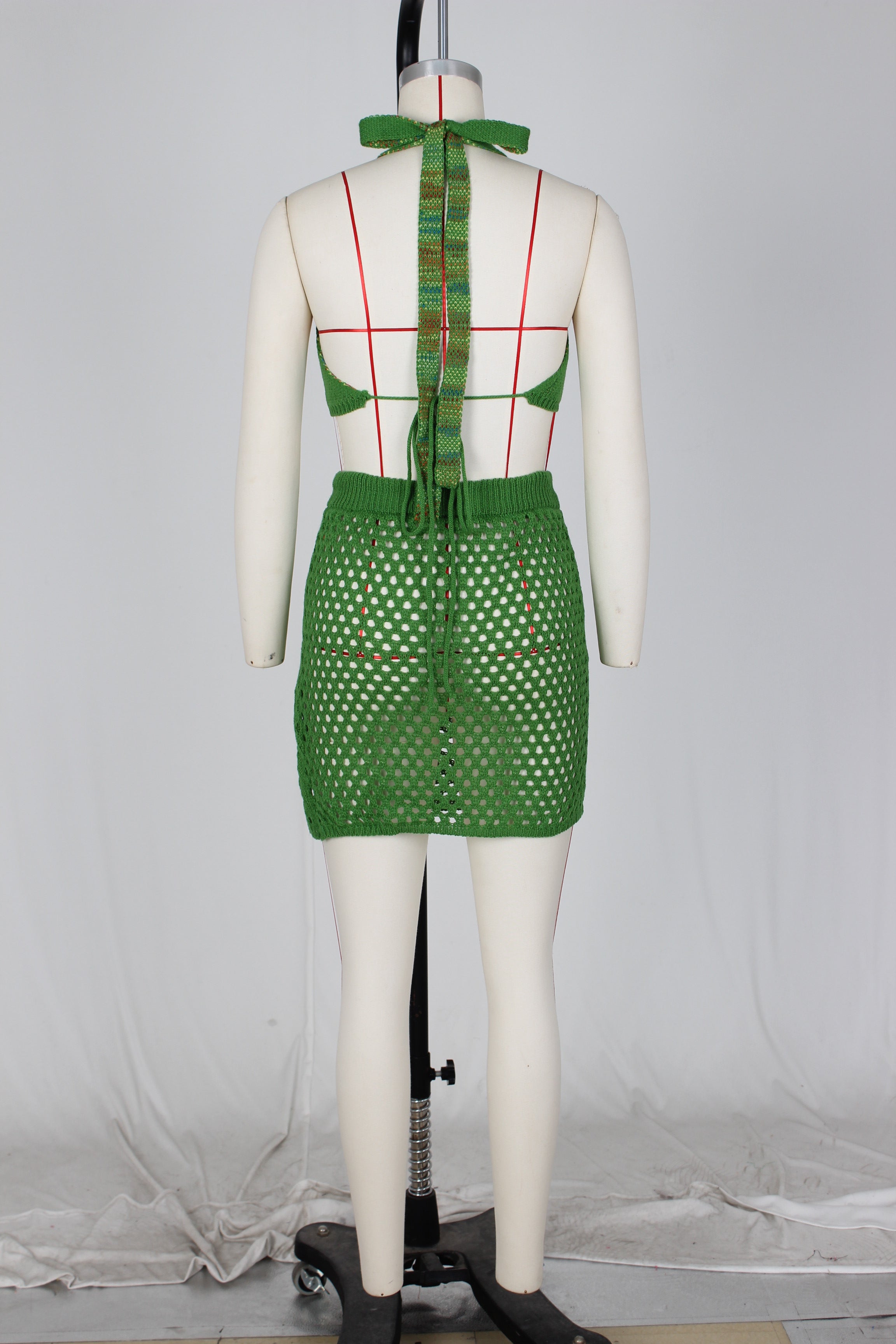 Women's Sexy Heart Print Jacquard Hollow Knitting Beach Fashion Two Piece Skirt Set 26