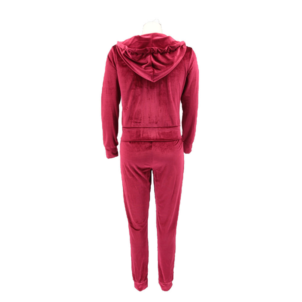 Women's Fashion Zipper Solid Color Women's Two Piece Pants Set 15