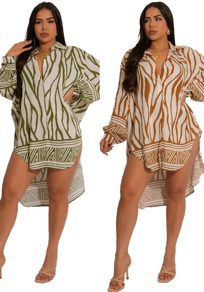 Plus Size Women long-sleeved slit Holidays Casual beach shirt