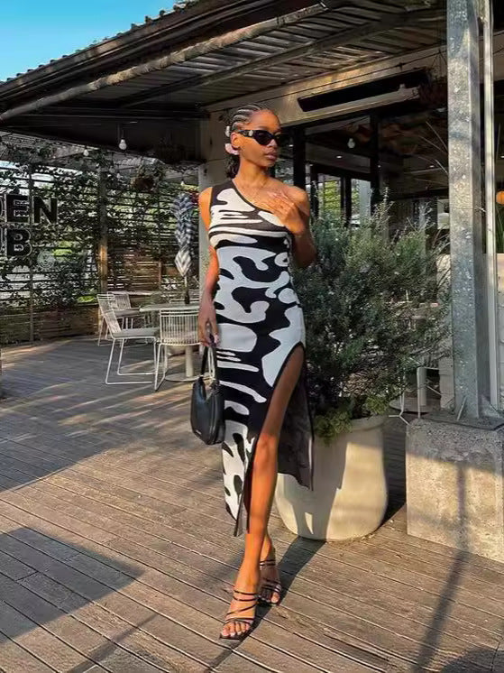 Plus Size Women Off-Shoulder Slit Sexy Dress 3