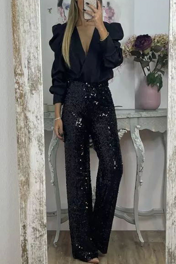 Spring Summer Party Sequined Casual Slim Fit Stretch Bell Bottom Pants 5