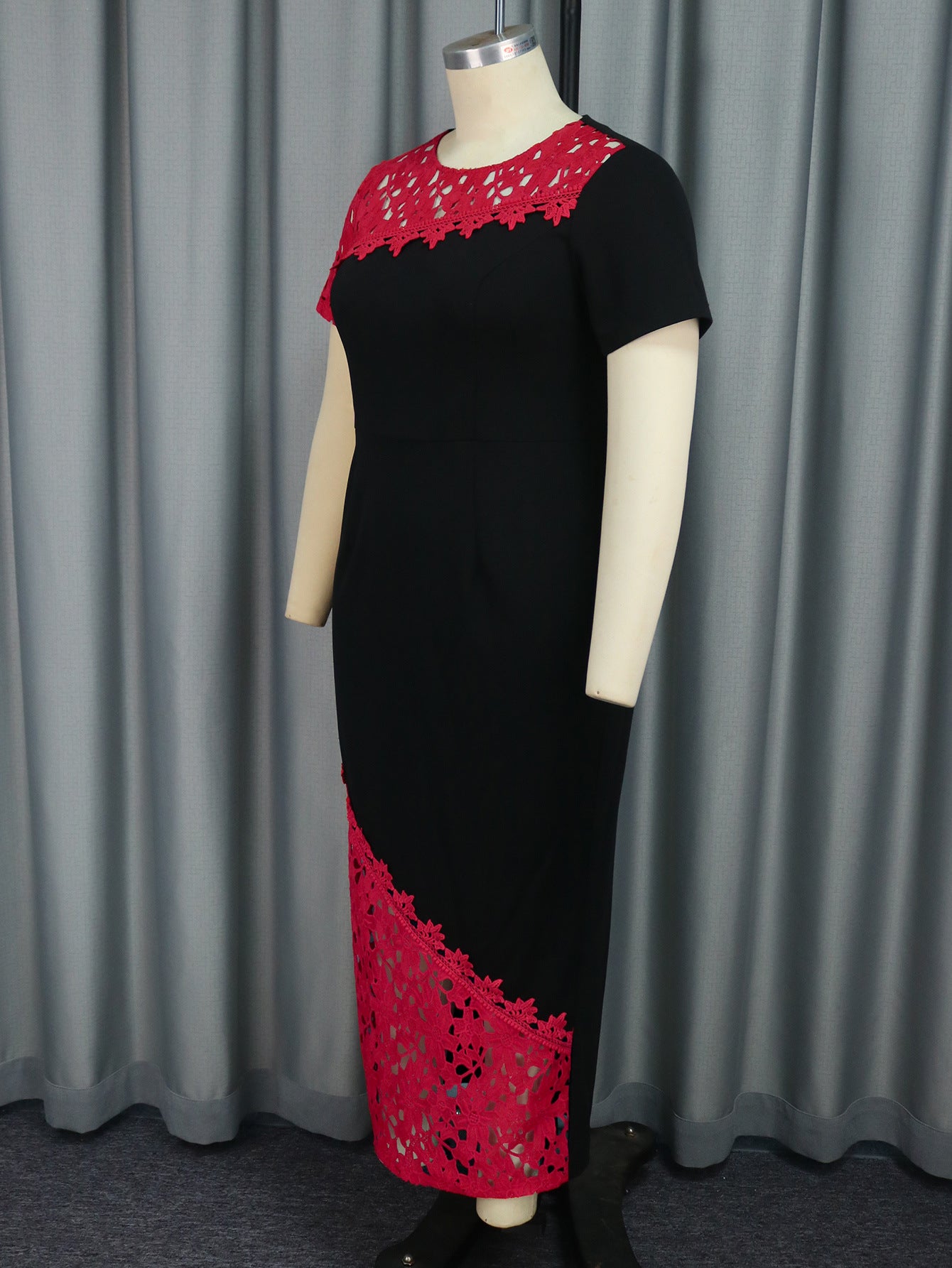 Round Neck Asymmetric Lace Patchwork Short Sleeve Party Dress 6