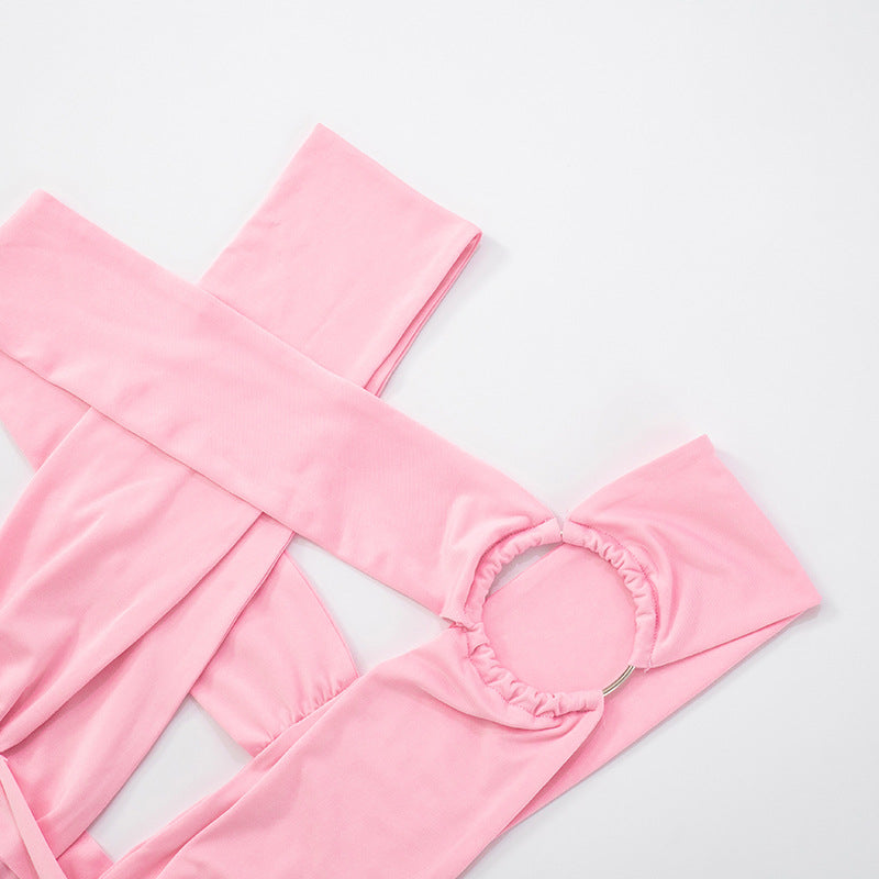 Women Sexy Hollow Cross Lace-Up Ribbon Bodycon Dress 18