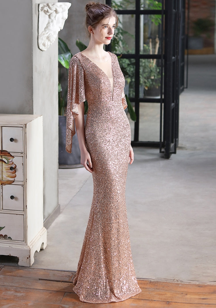 Autumn Formal Sequins Pink O-Neck Mermaid Evening Dress 3