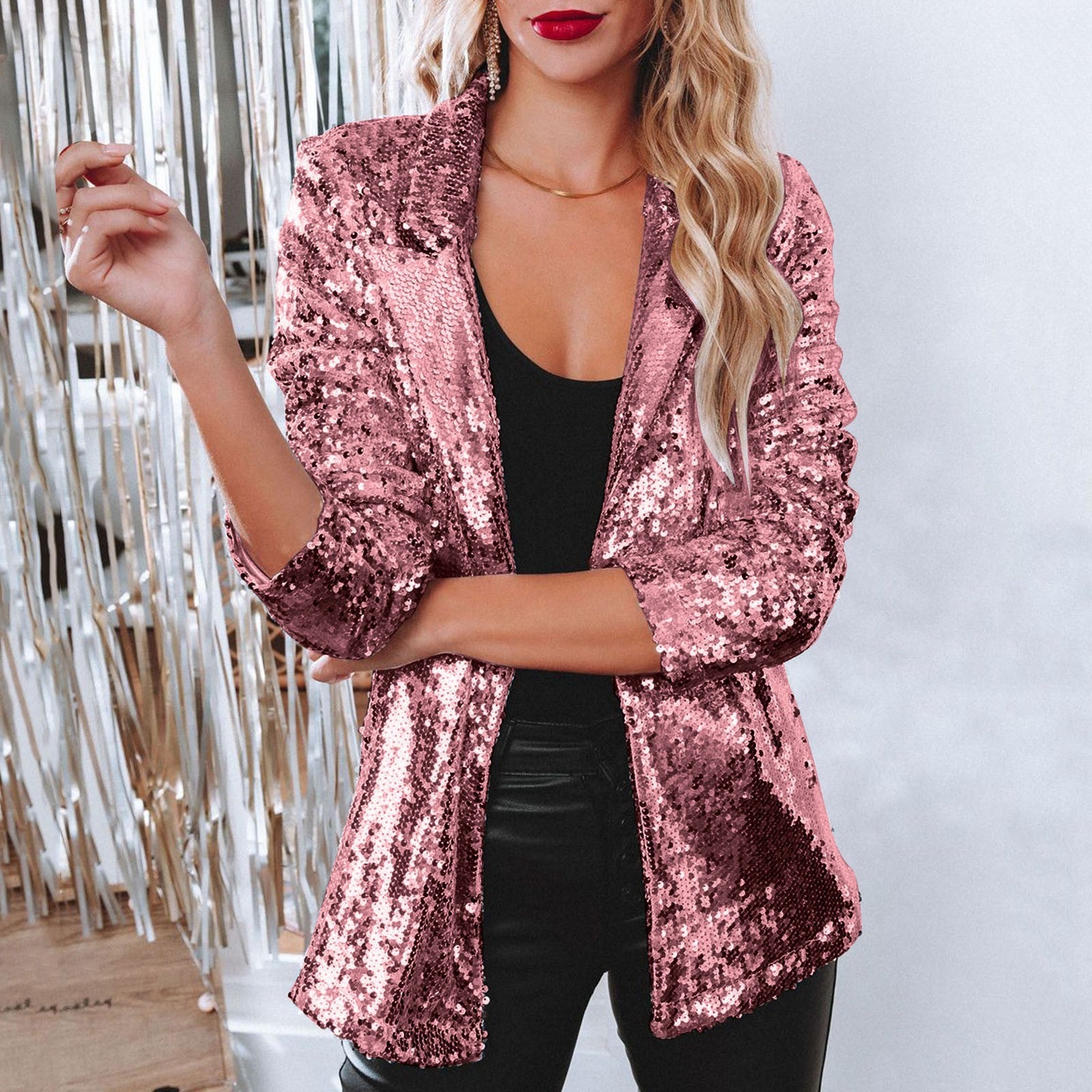 Turndown Collar long-sleeved sequined Casual blazer for women 18