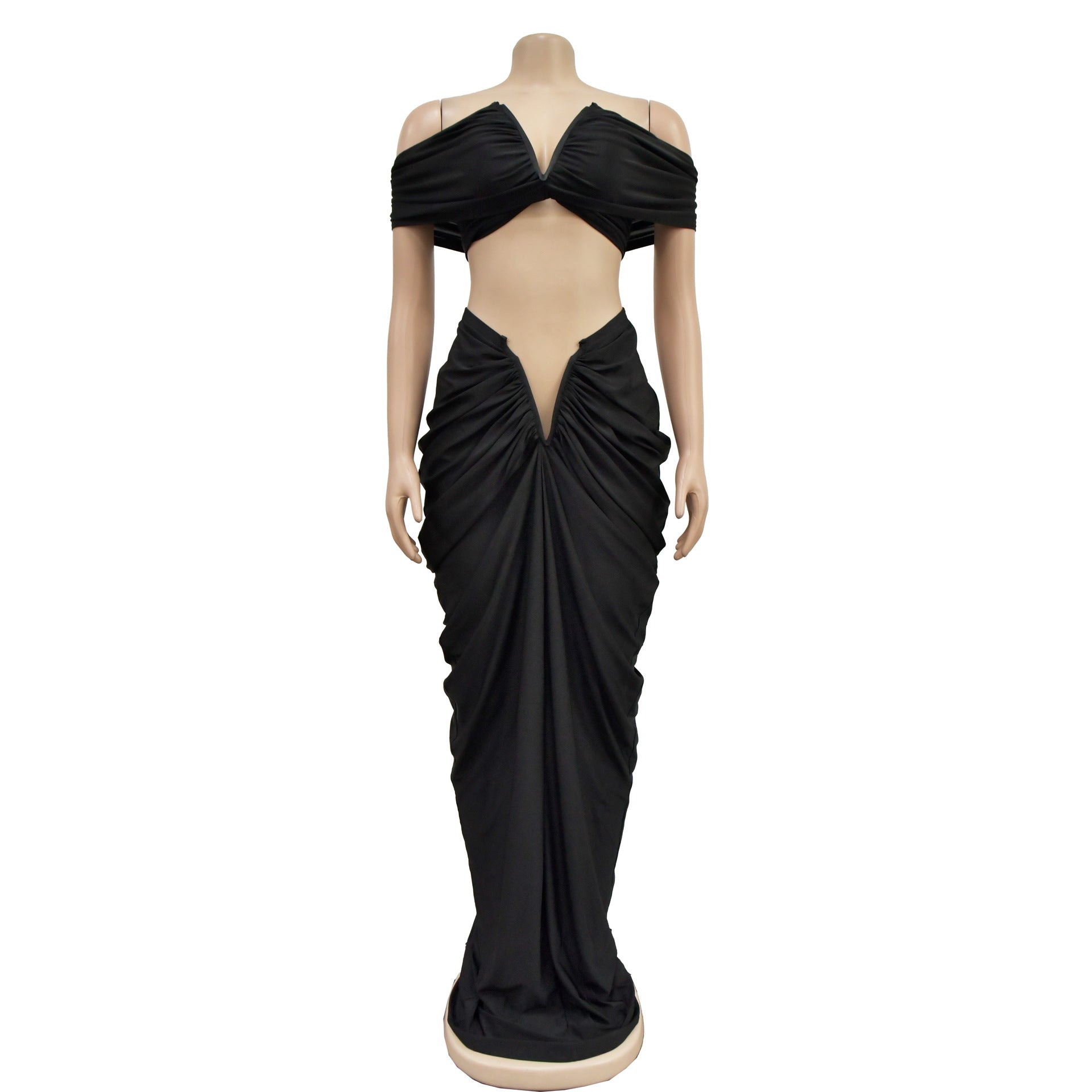 Fashion Women's Solid Color Sexy Off Shoulder Crop Top Pleated Skirt Two Piece Set 8