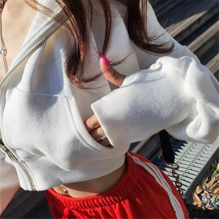 Autumn and winter chic fashion hooded short sportsCasual zipper women's trend Hoodies 8