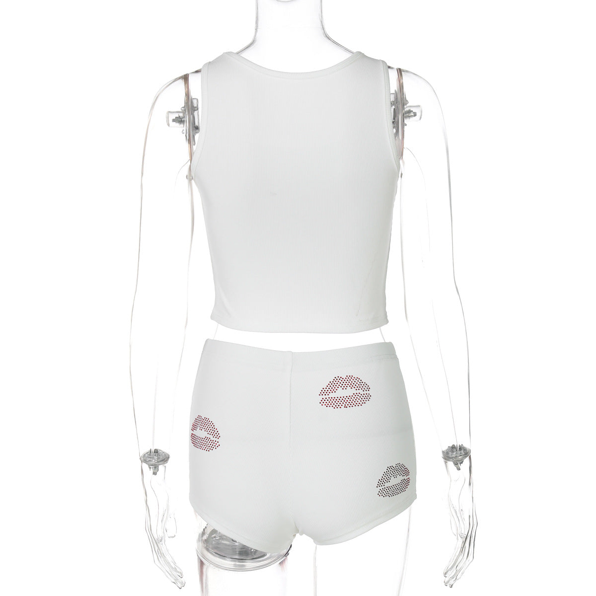 Women's summer fashion Beaded Crop vest slim sports Basic pants two piece set 8