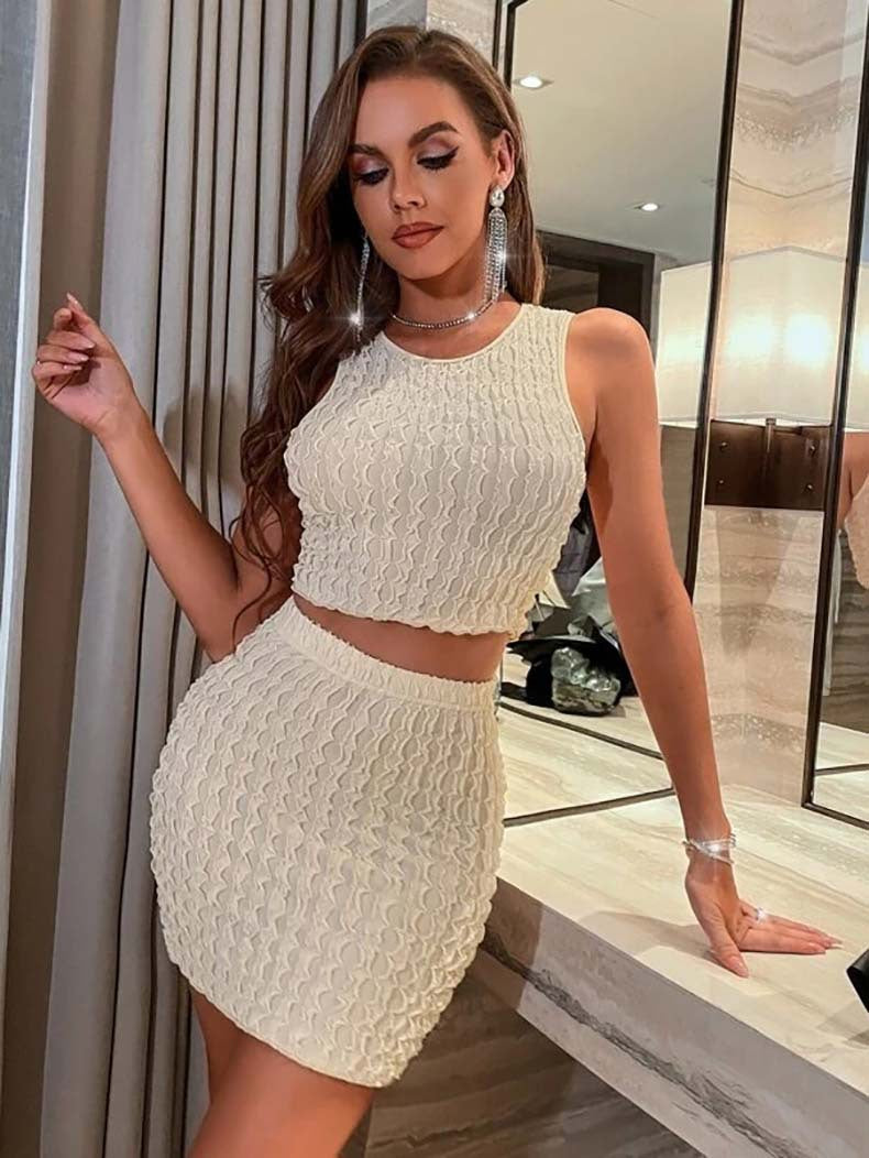 Women summer sexy Round Neck vest and Bodycon Skirt two-piece set 3