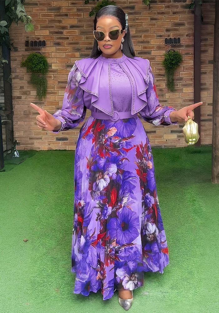 Plus Size Women African Elegant Print Long Sleeve Dress