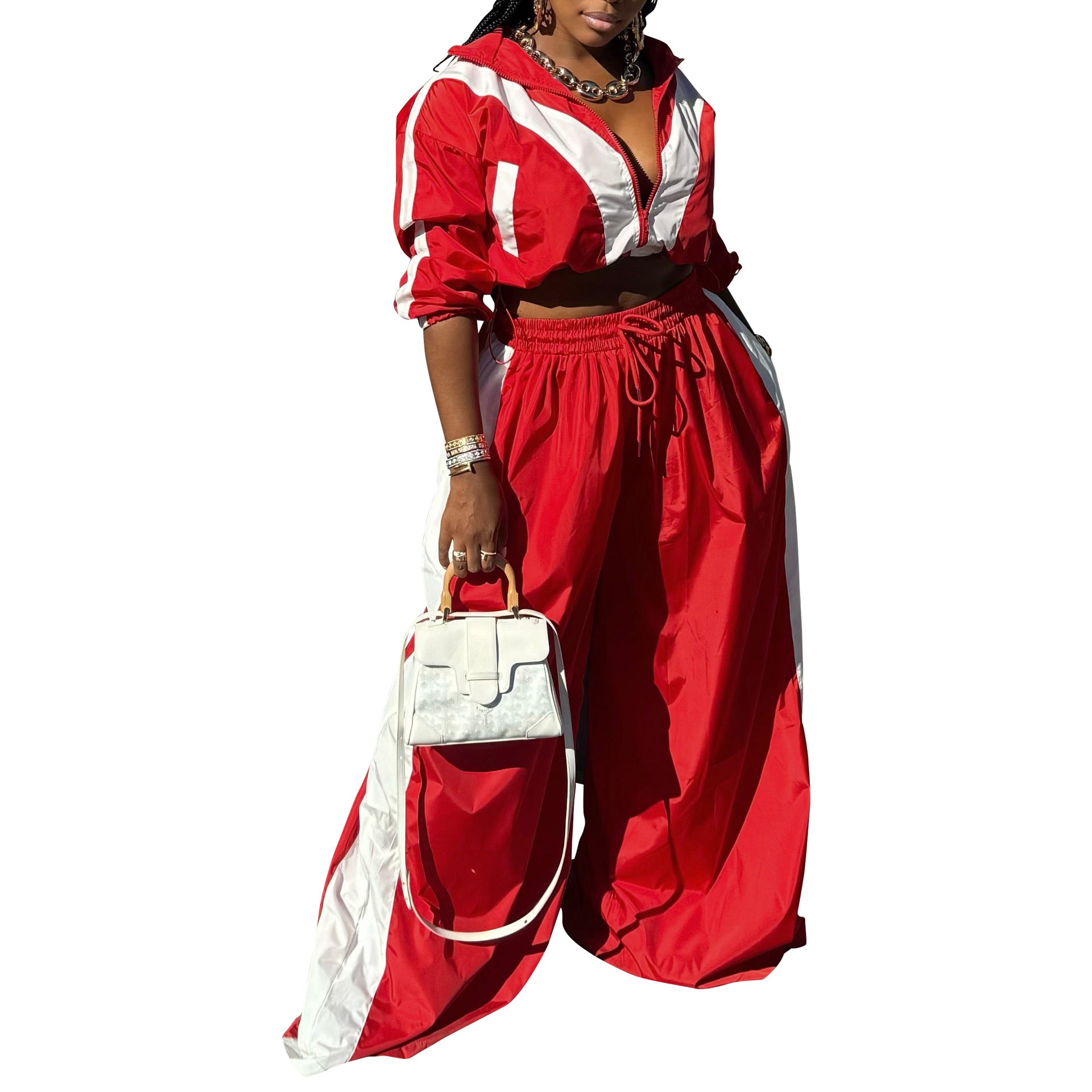 Women Sports Woven Colorblock Top and Pant Two Piece Set 10