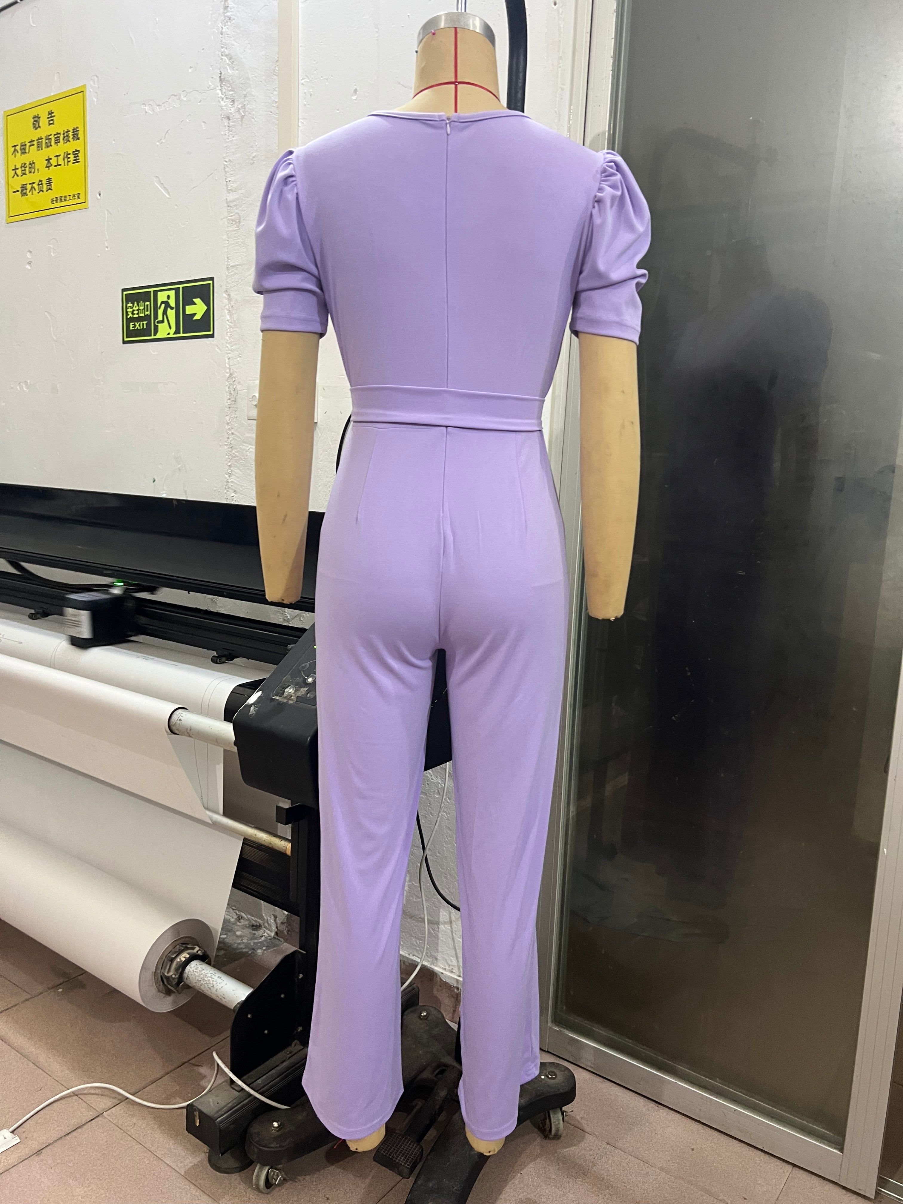 Women V-neck Chic Short Sleeve Jumpsuit 5