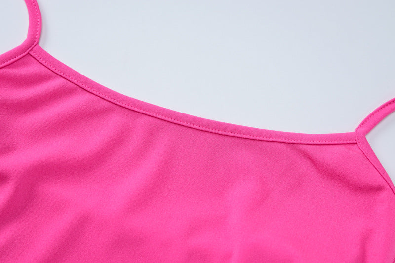 Women's Summer Fashion And Sexy Low Back Slit Solid Color Strap Dress 11