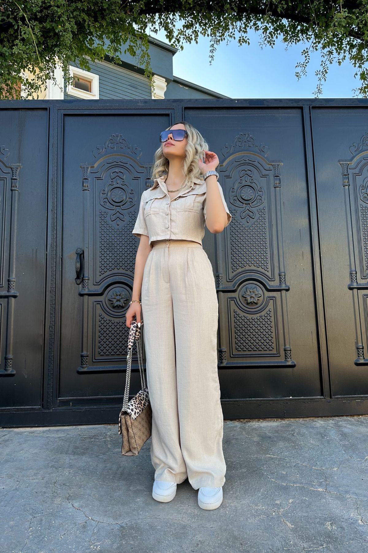 Women Summer Ladies Short Sleeve Chic Fashion Casual Women Two-Piece Pants Set 5