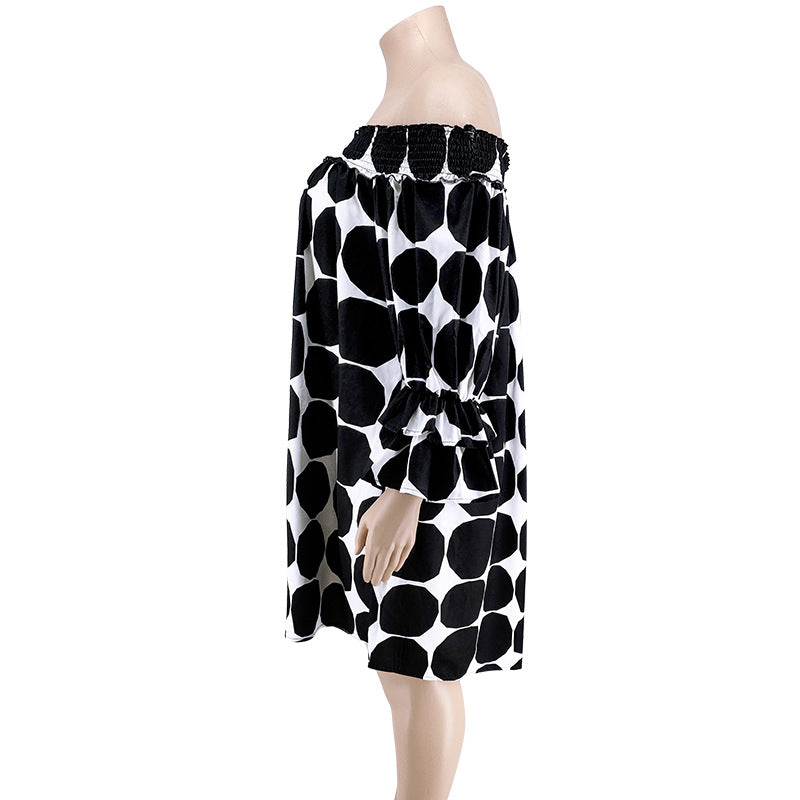 Plus Size Women's Short Sleeve comfortable Off Shoulder Polka Dot Print Loose Casual Dress 16