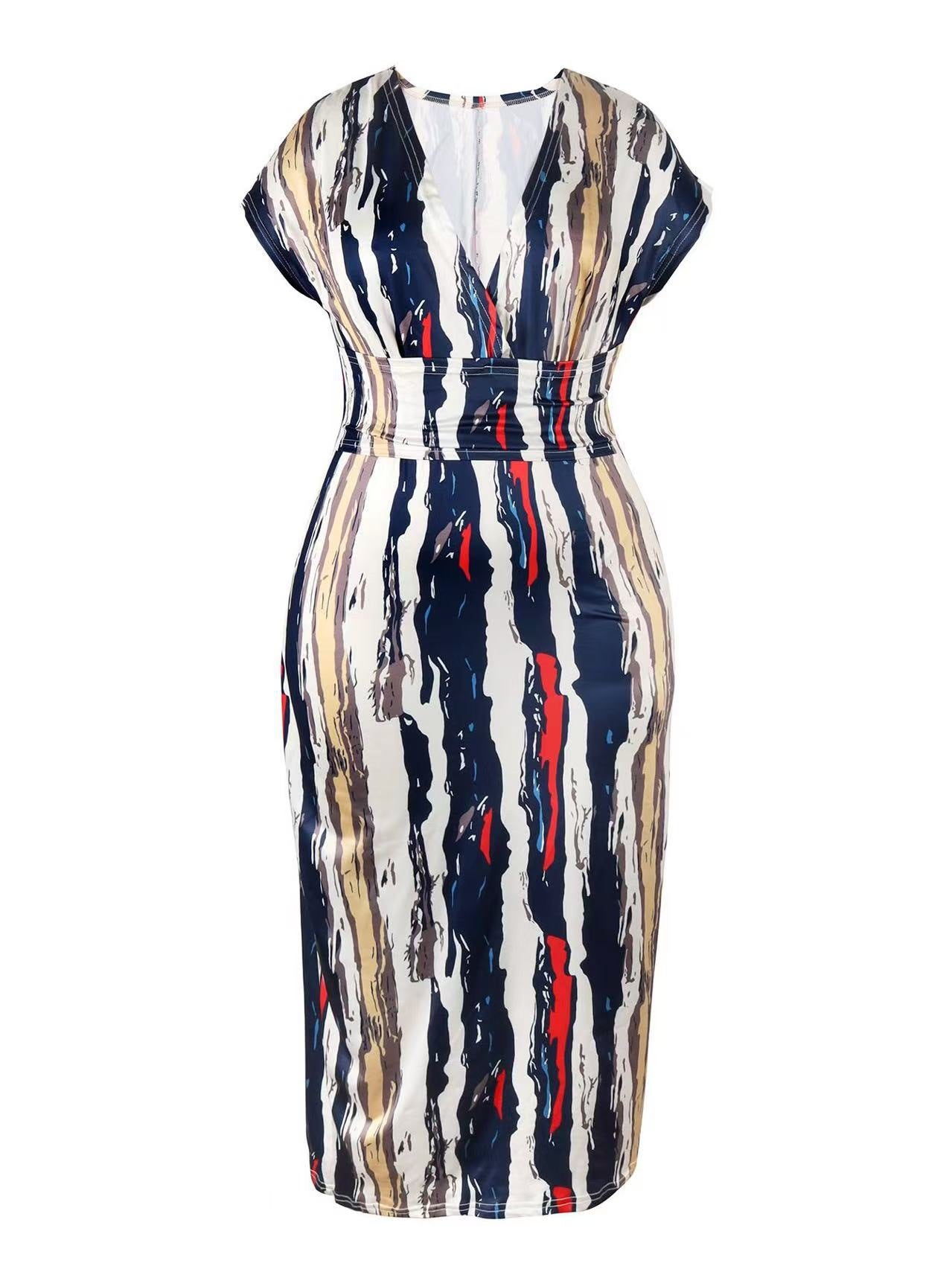 Women Summer Printed V-Neck Bodycon Dress 9