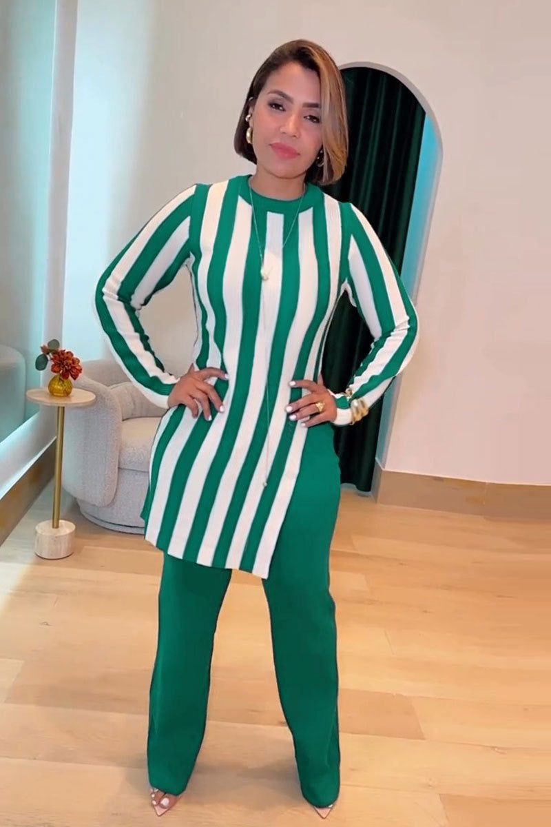 Women stripe printed long-sleeved top and pants two-piece set 4