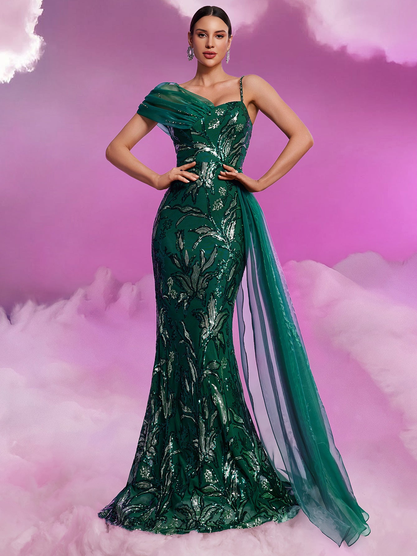 Women's Elegant Sequin Ribbon V-Neck Strap Chic Cocktail Formal Evening Dress