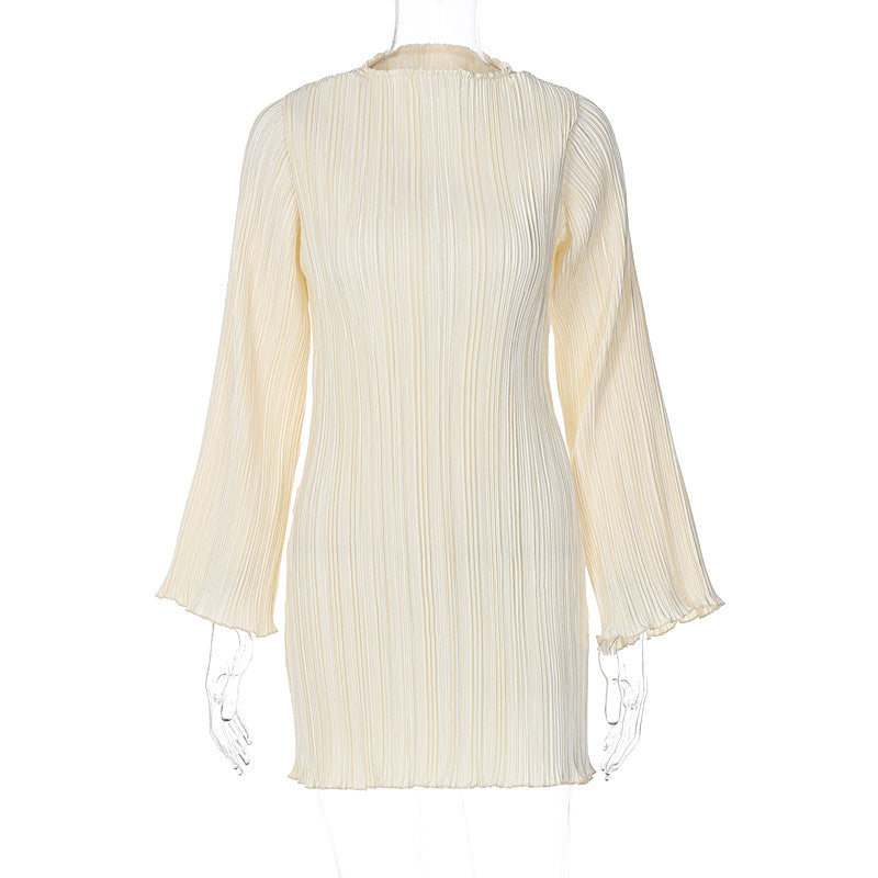 Women's Spring Style Striped Slim Round Neck Long Sleeve Bodycon Dress 9