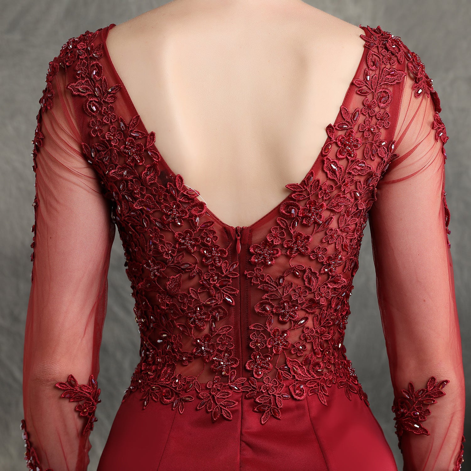 Women Beaded Long Sleeve Fishtail Evening Dress 18