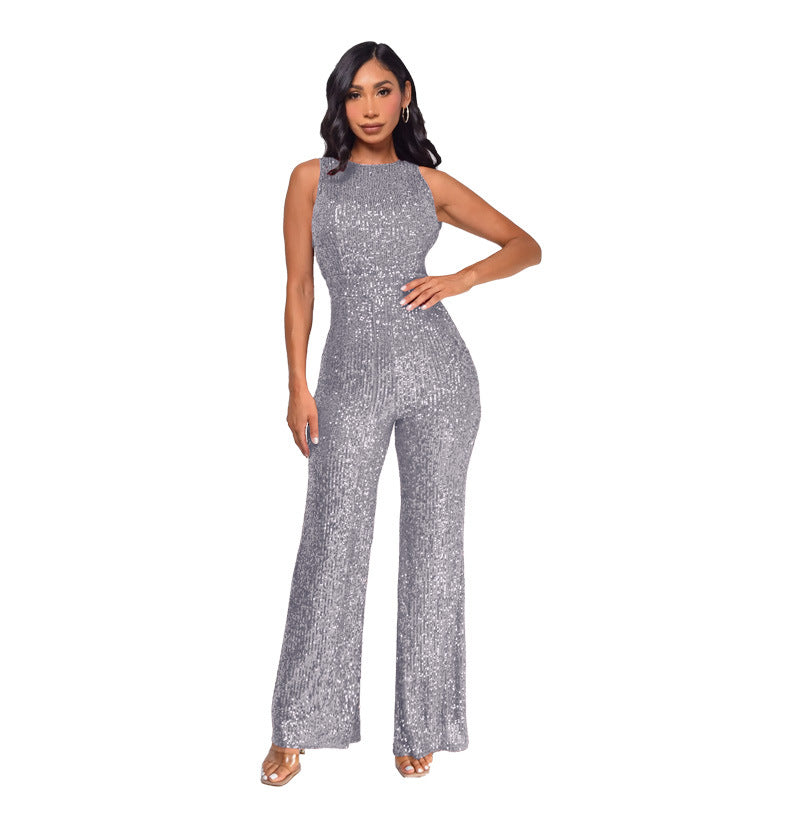 Sleeveless Sequin Round Neck Slim Fit Women's Jumpsuit 4