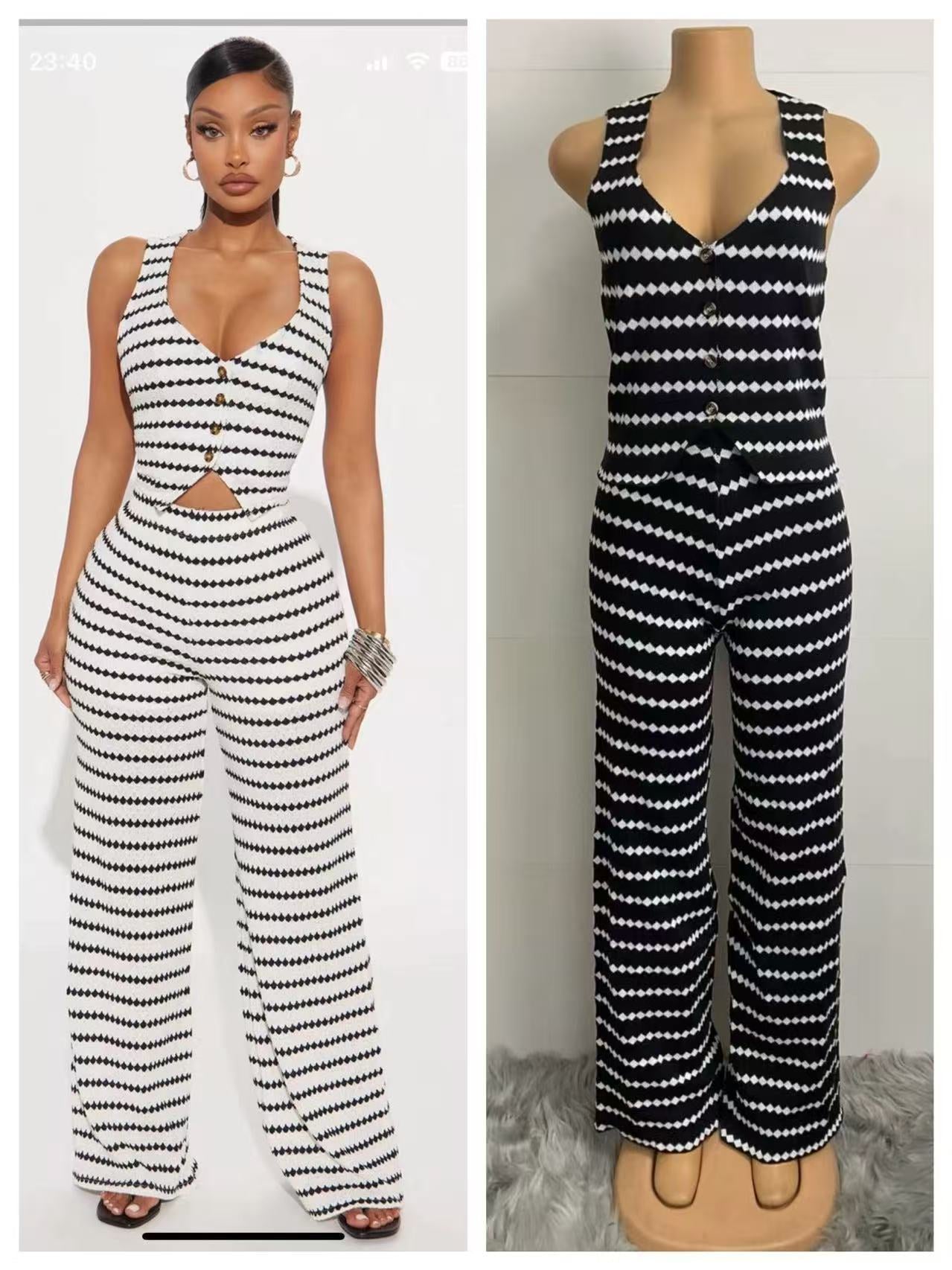 Sexy Striped Women's Sleeveelss Two-Piece Pants Set 4