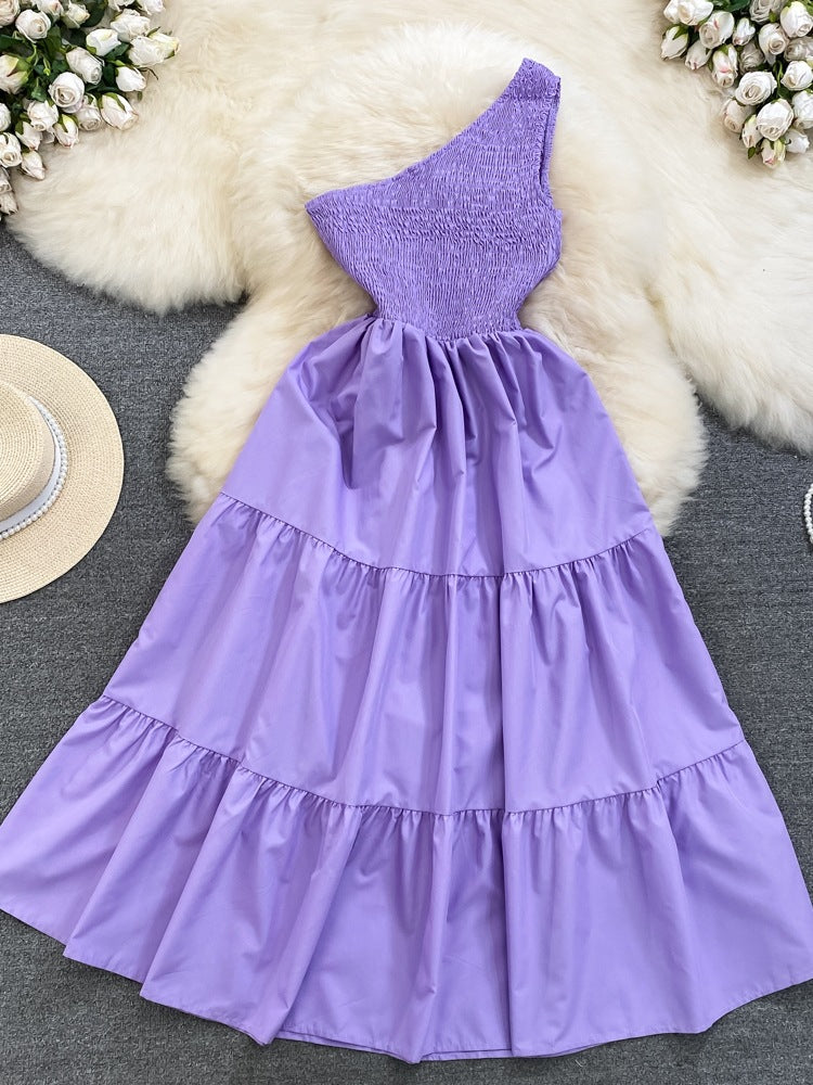 Retro Chic Sleeveless Slash Shoulder Slim Waist Slim Fit Beach Holidays A-Line Long Dress 16