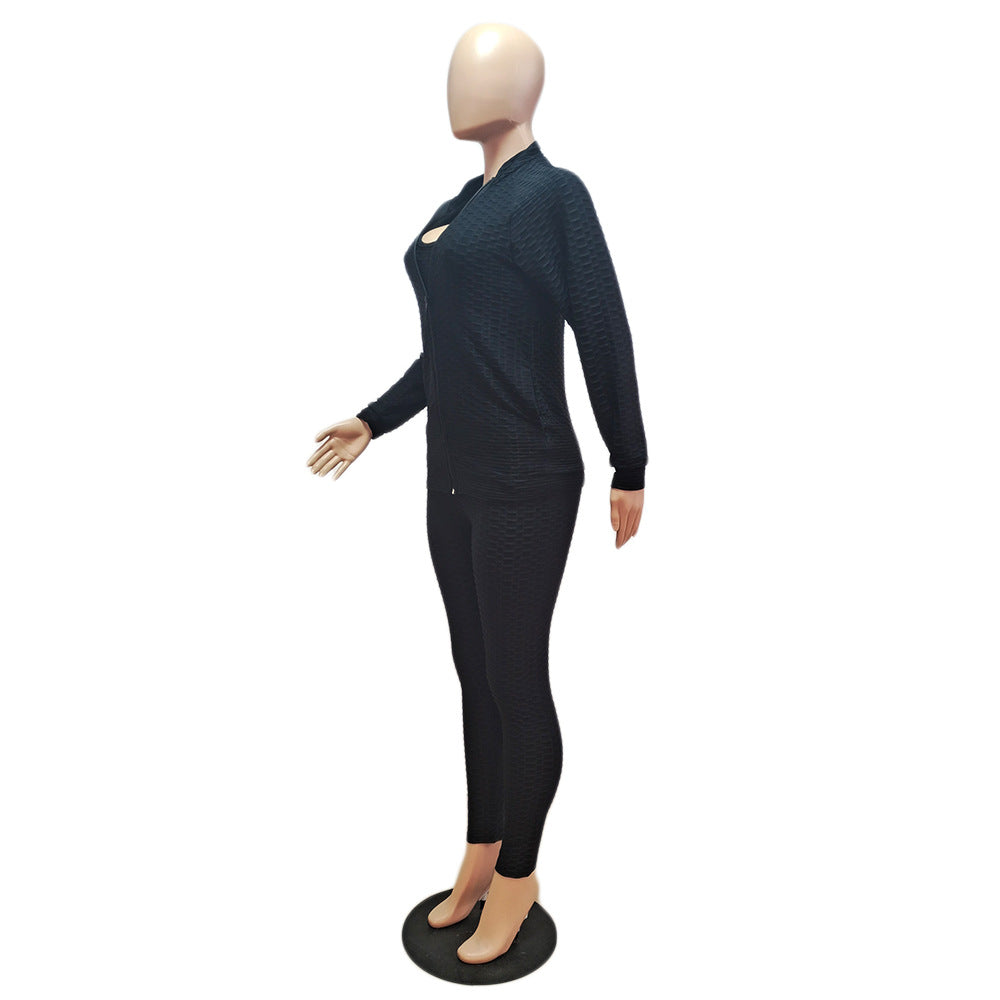 Autumn Winter Women's Sexy Home Workout Three-Piece Butt Lifting Yoga Set 19