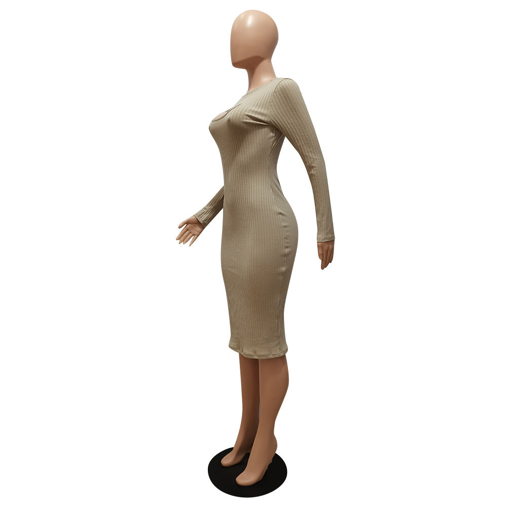 Fall Fashion Knitting Ribbed Slim Cut Out Dress 10