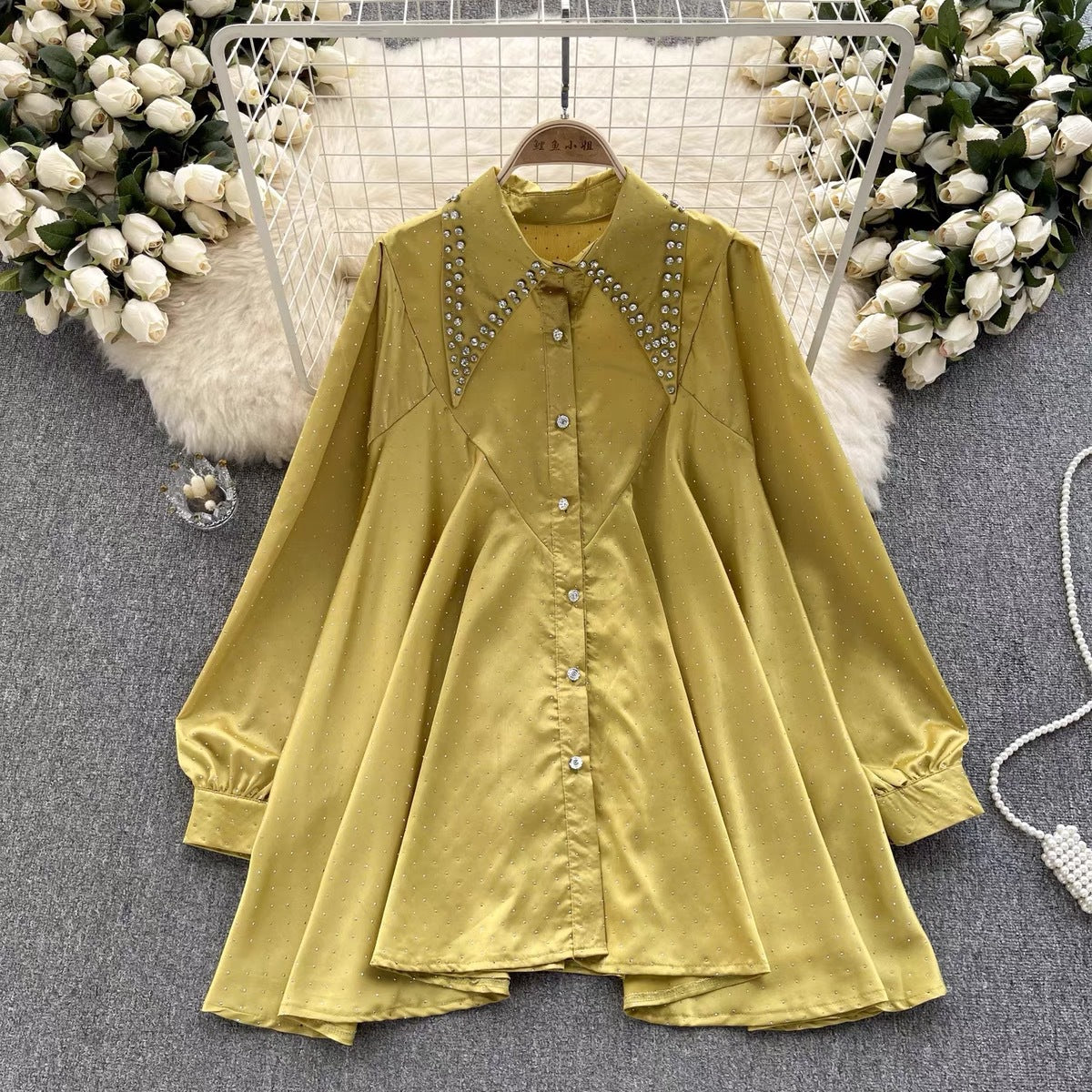 Women's Autumn Rhinestone Embellished Loose Chic Long-Sleeve Top 4